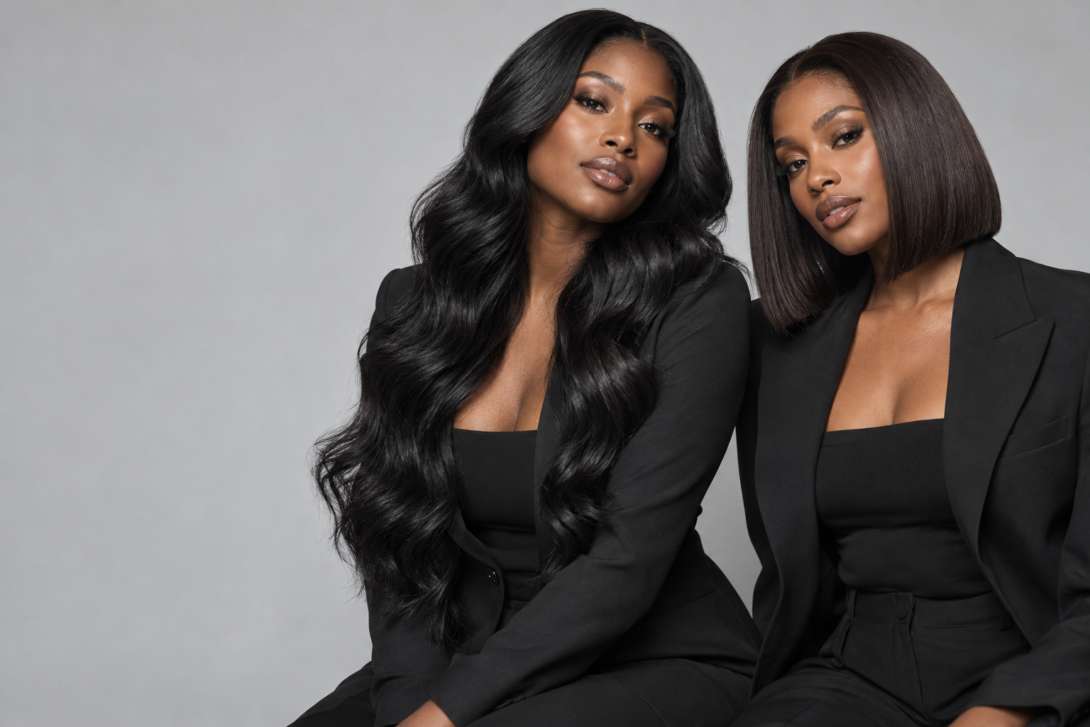 Hair campaign featuring loose waves and a sleek bob