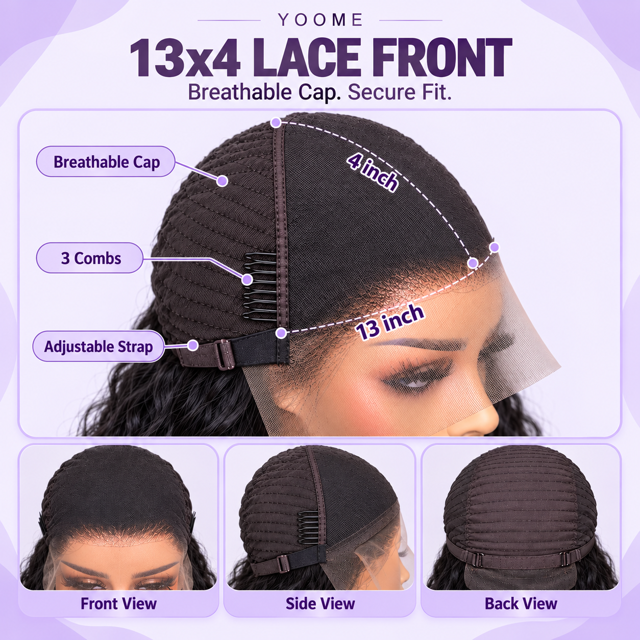 YOOME Hair Natural Black Water Wave 13×4 HD Lace Front Wig - Image 3