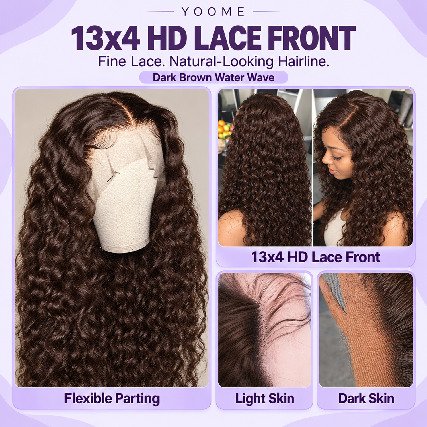 YOOME Hair Dark Brown Water Wave 13×4 HD Lace Front Wig - Image 4
