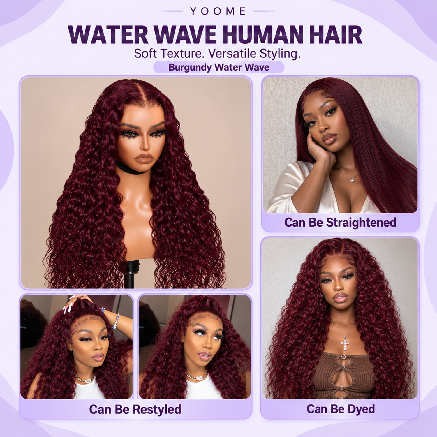 YOOME Hair Burgundy Water Wave 13×4 HD Lace Front Wig - Image 5