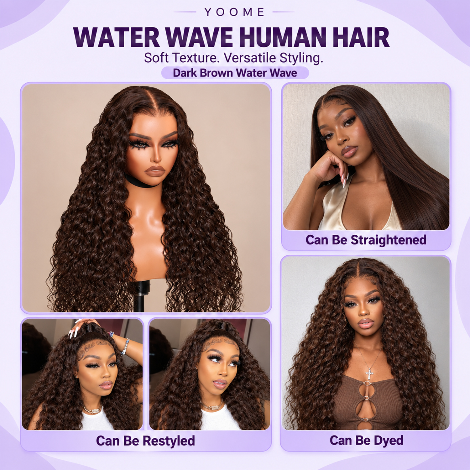 YOOME Hair Dark Brown Water Wave 13×4 HD Lace Front Wig - Image 5