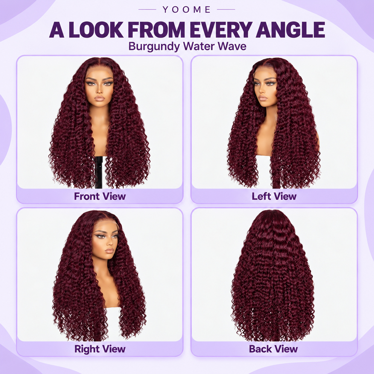YOOME Hair Burgundy Water Wave 13×4 HD Lace Front Wig - Image 6