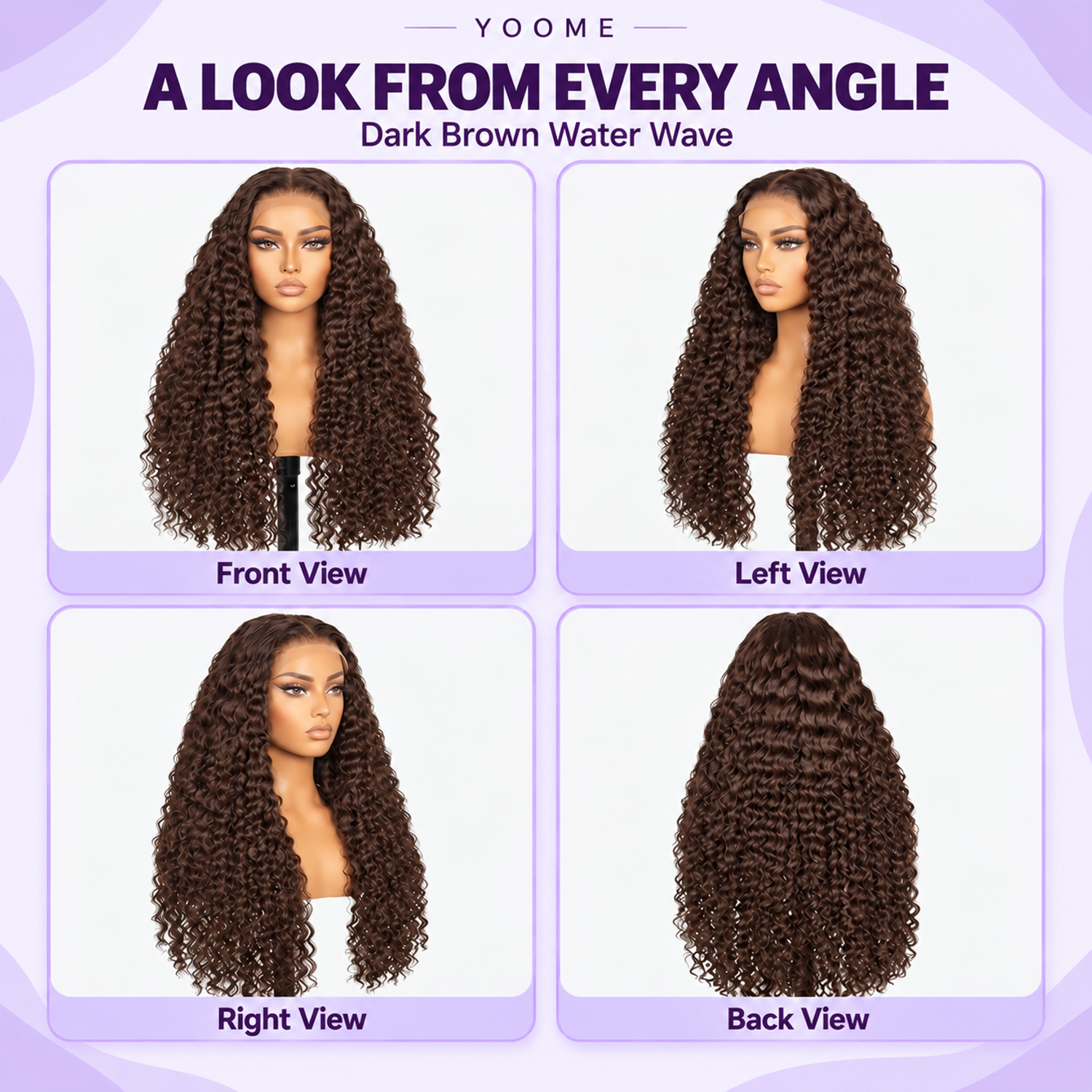 YOOME Hair Dark Brown Water Wave 13×4 HD Lace Front Wig - Image 6