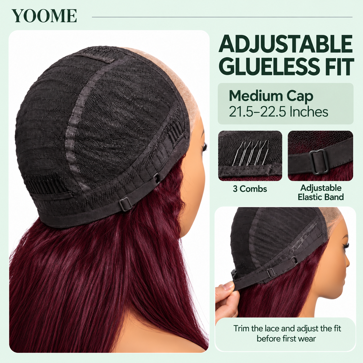 YOOME Burgundy (99J) Straight Bob Human Hair Wig — 5×5 / 13×4 - Image 2