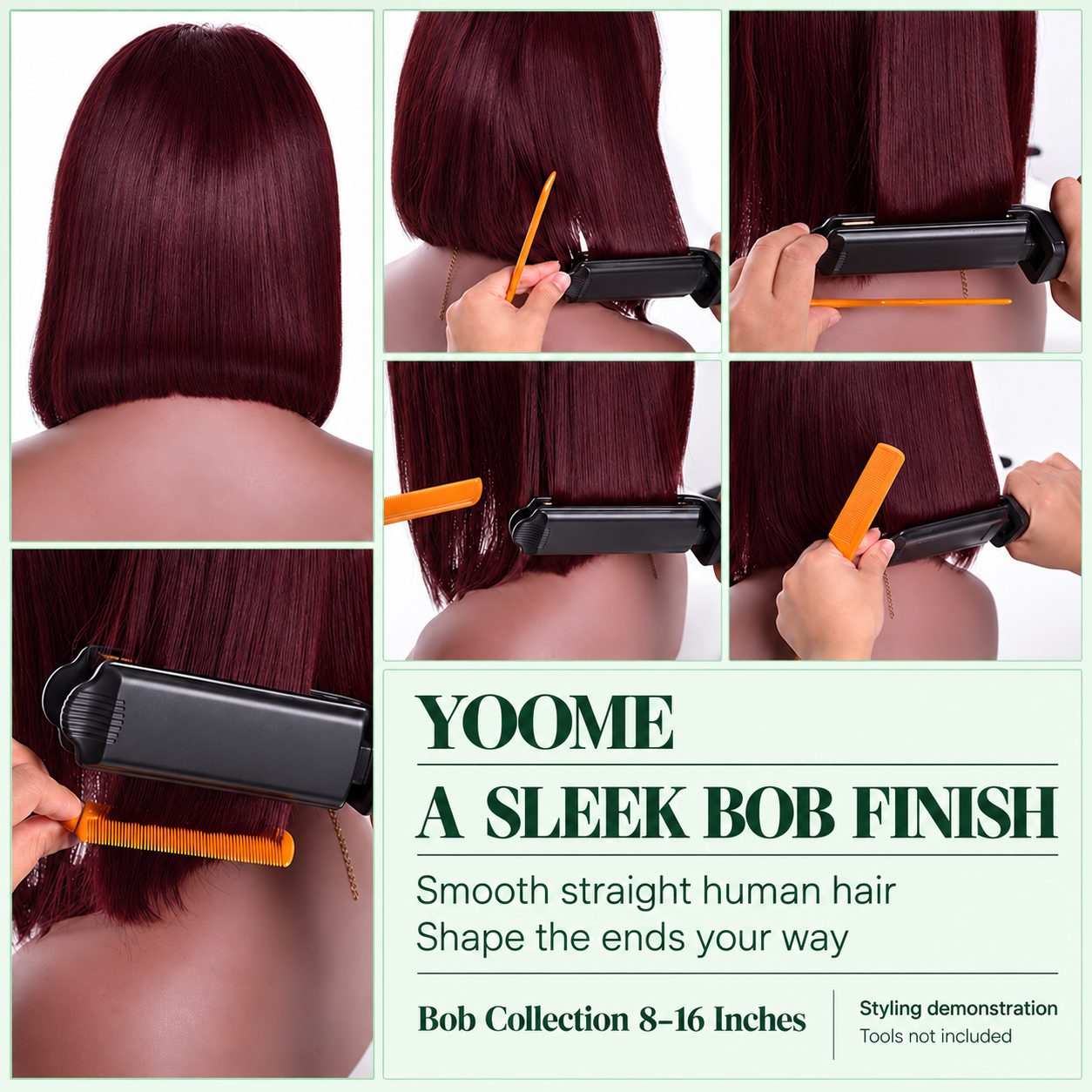 YOOME Burgundy (99J) Straight Bob Human Hair Wig — 5×5 / 13×4 - Image 3