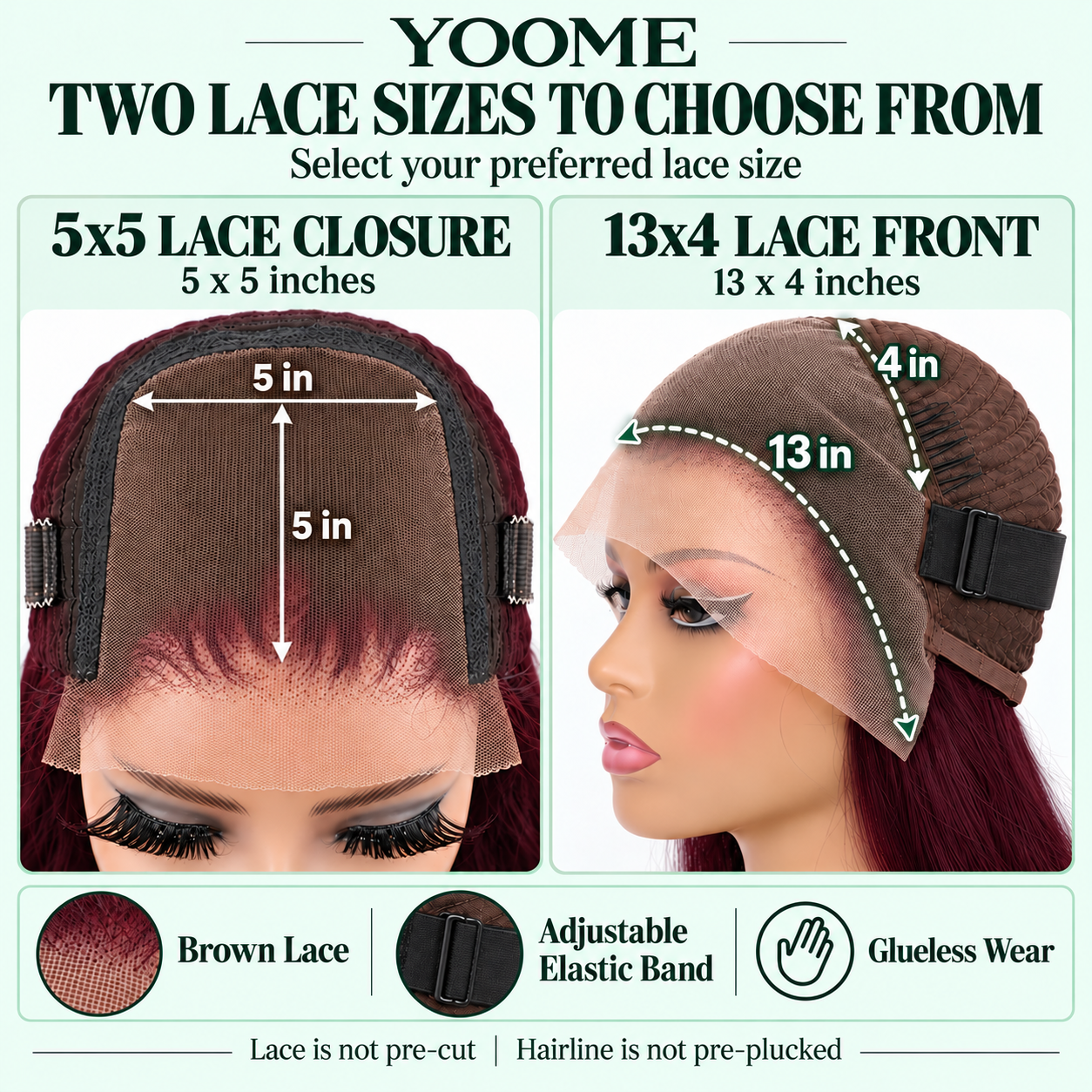YOOME Burgundy (99J) Straight Bob Human Hair Wig — 5×5 / 13×4 - Image 4