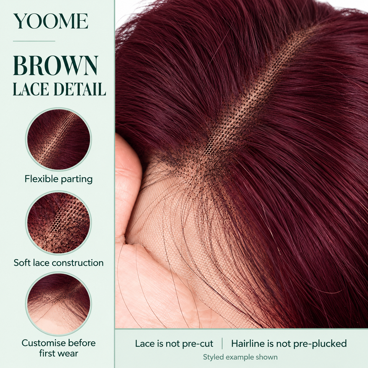 YOOME Burgundy (99J) Straight Bob Human Hair Wig — 5×5 / 13×4 - Image 5